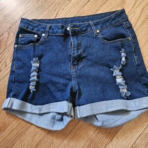 Trendy Blue Distressed Jean Shorts